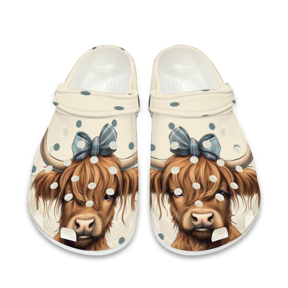 CowLover™ Outdoors Highland Cow with Bow Slippers Clogs *better than CROCS brand