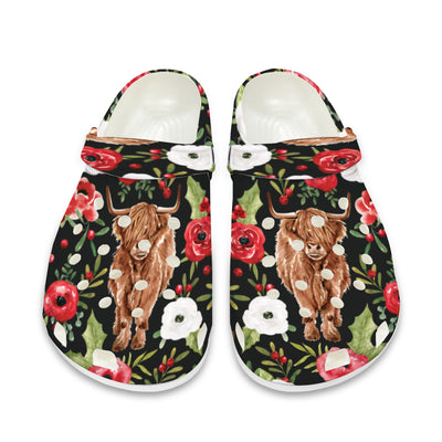 CowLover™ Outdoors Cow Black Floral Slippers Clogs *better than CROCS brand