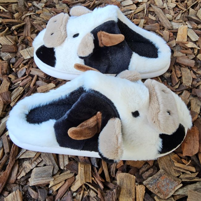 CowLover™ Friesian Plush Cow Slippers in Black
