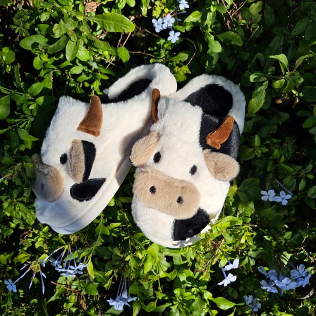 CowLover™ Friesian Plush Cow Slippers in Black
