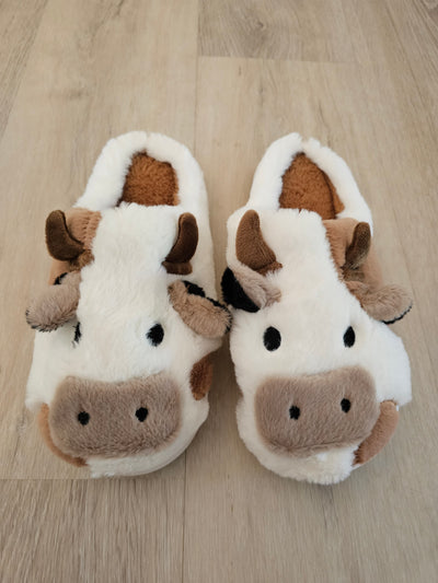 CowLover™ Friesian Plush Cow Slippers in Chocolate