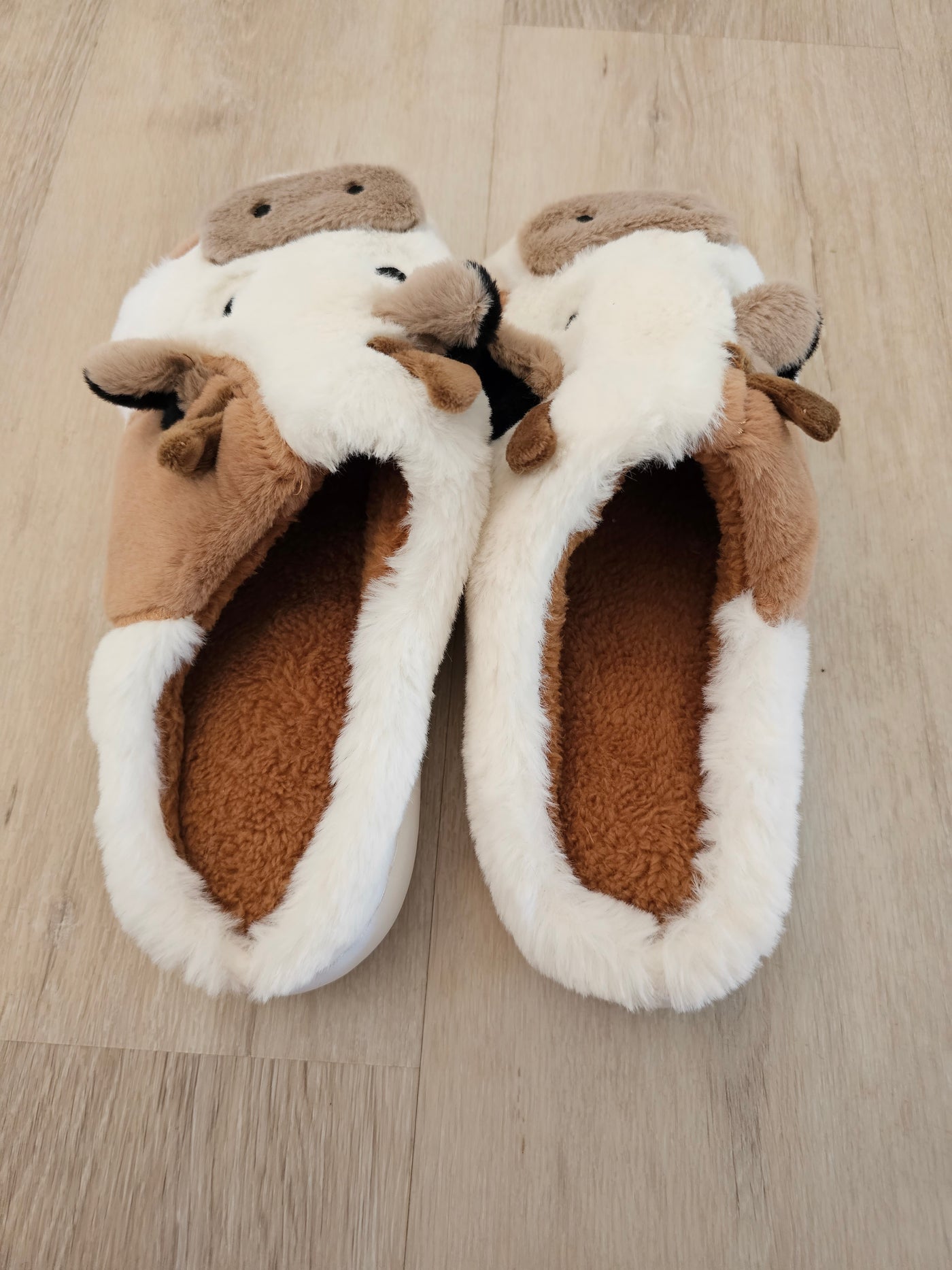 CowLover™ Friesian Plush Cow Slippers in Chocolate