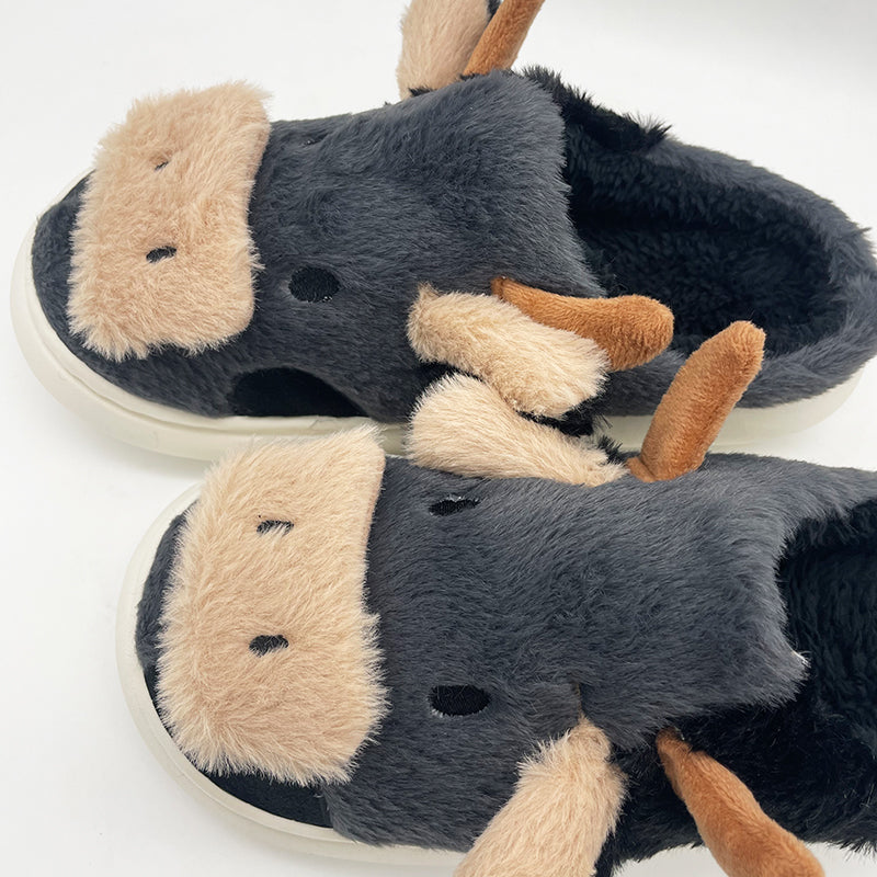CowLover™ Plush Cow Slippers Charcoal