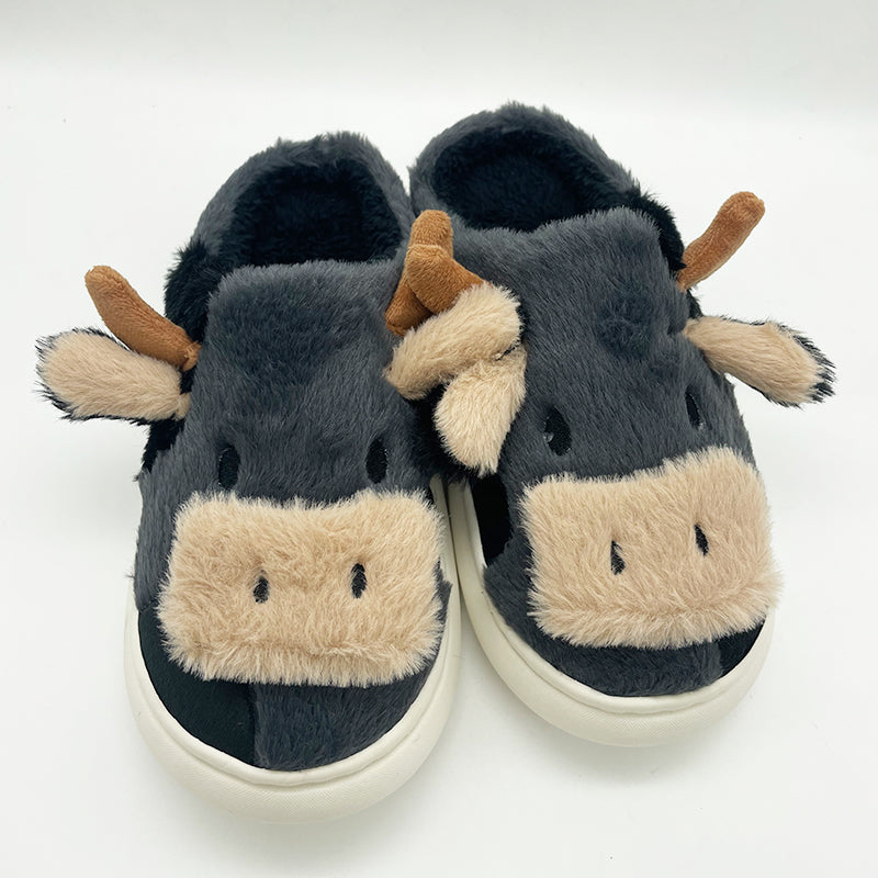 CowLover™ Plush Cow Slippers Charcoal